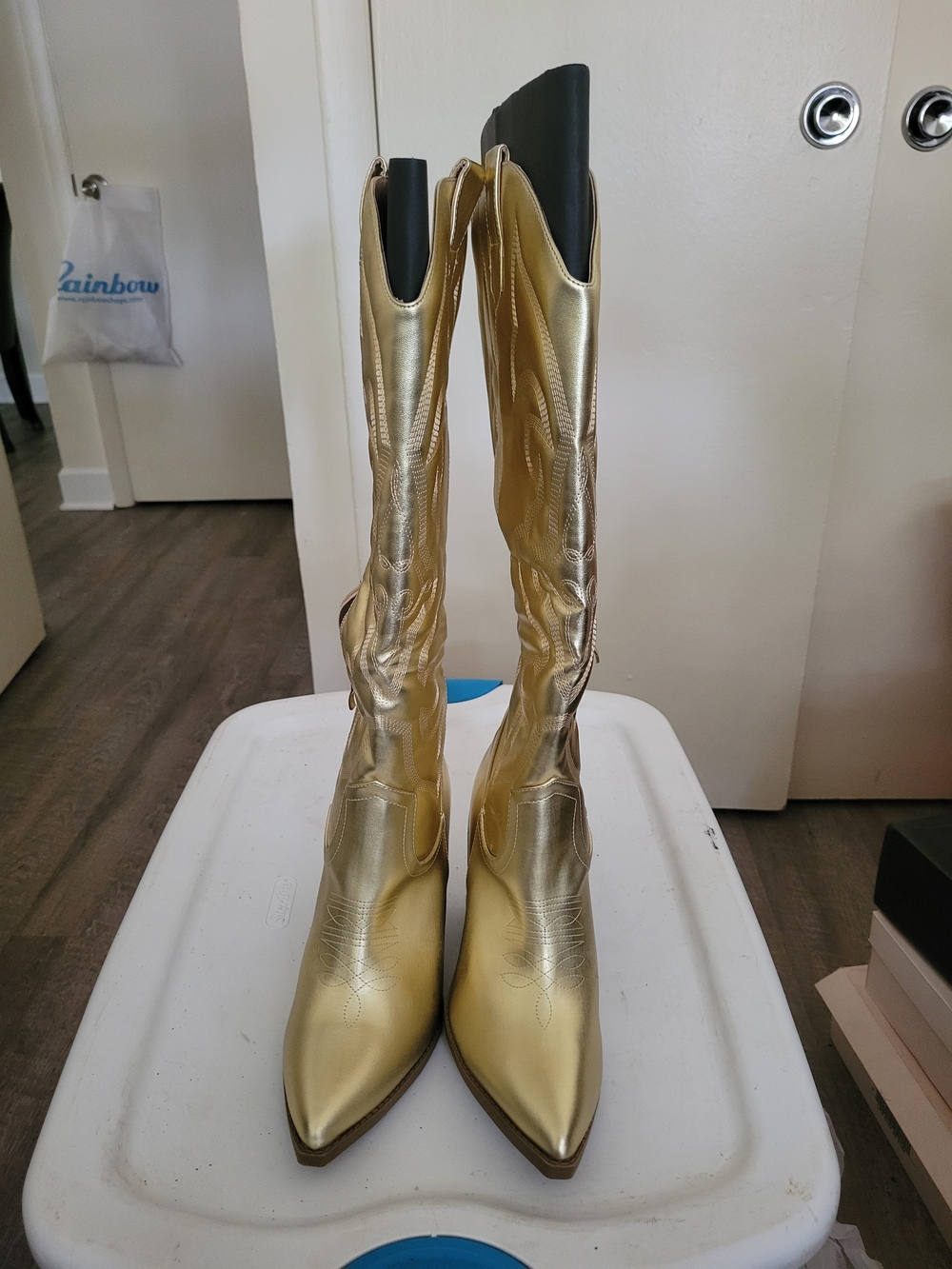 Metallic Gold Over-the-Knee Western Boots